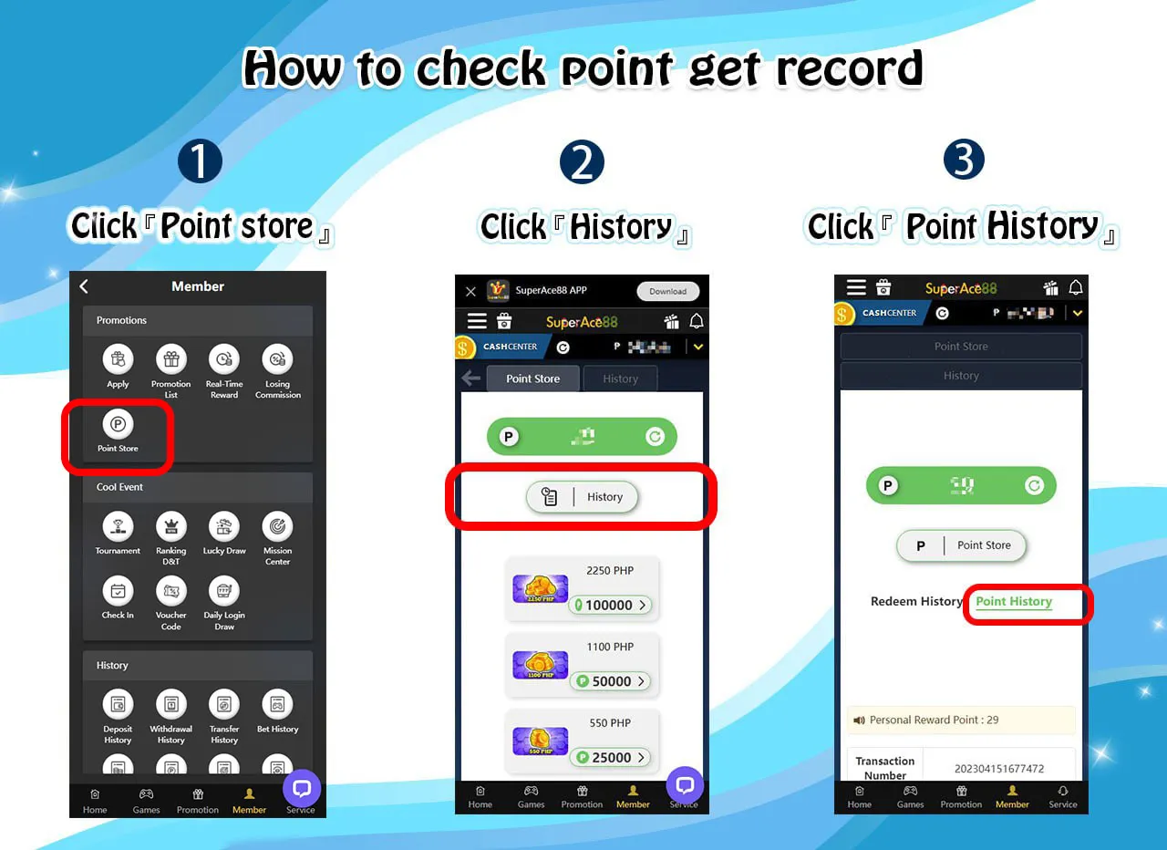 Promo period：Every Tue and Thu in Jan 02th to 31th 8pm 🌟Promotion detail🌟 On Jan 02th to 31th Tue and Thu 8pm start to change Limited to 888 members, until stocks last 300 Point can be exchanged for 15 PHP Members above LV3 can claim 🌟Terms & Conditions🌟 Each player can only join once. The same IP, mobile phone number, device, same ID and bank account number will be considered as the same player. SuperAce88 has the right to subject to change or cancel the promo.